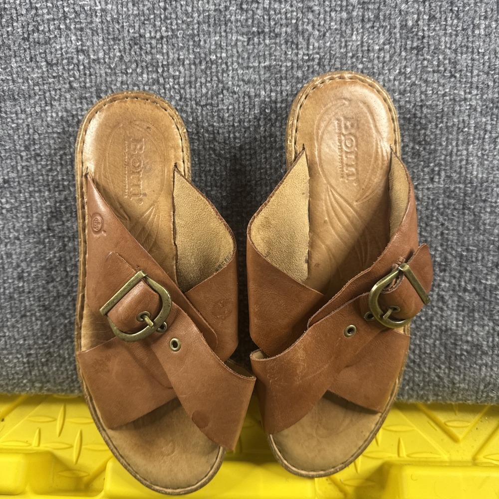 BORN Rio Sandals in Natural Leather Camel Slide Summer Minimalist Boho 7